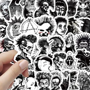 Black and white gothic punk graffiti stickers, waterproof skull decals for car decor.