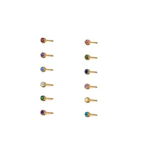 Collection of twelve months birthstone stainless steel stud earrings in gold plating