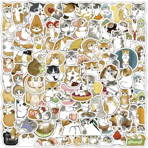 Cute Cartoon Cat Waterproof Vinyl Stickers Aesthetic Animal Decals For Laptop Luggage Skateboard Water Bottle Scrapbook
