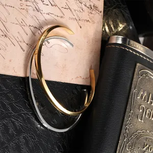 Minimalist stainless steel open cuff bangles in gold and silver finish for unisex