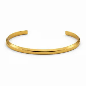 Minimalist gold stainless steel open cuff bracelet with sleek beveled edge design