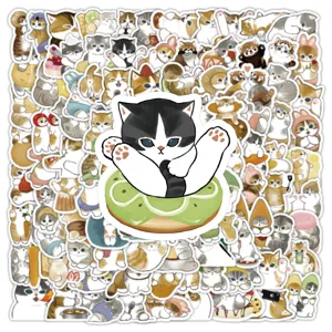 Cute cartoon cat waterproof stickers set, cute animal graffiti decals for DIY hand account.