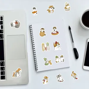 Cute cat waterproof stickers set, assorted cartoon kitten decals for journaling and DIY crafts.