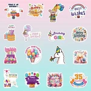 Set di 16 adesivi di buon compleanno in cartone, simpatiche etichette per sigillare regali.