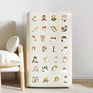 Cute cartoon cat waterproof stickers for journal decor and DIY crafts, durable vinyl material.