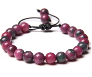 Bracelet de perles de yoga en pierres précieuses 8mm, cordon noir ajustable chic.