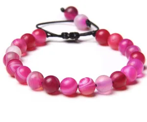 8mm Rose Agate Perles Bracelet Réglable Yoga Bouddhiste Prière Bracelet Bijoux