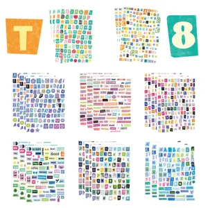 Hojas de pegatinas de letras y numeros coloridas para diario y scrapbooking set de 8 pz