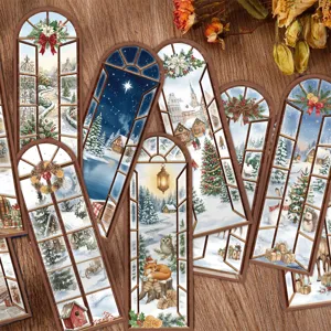 Christmas arched window bookmarks set winter snow landscape reading page markers gifts