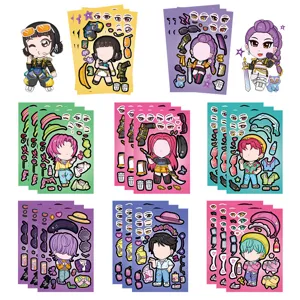 DIY anime character face-changing puzzle sticker set with multiple cute dress-up options.