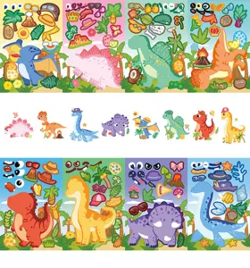 DIY cartoon dinosaur face changing stickers set, kids educational puzzle sticker sheet toys.