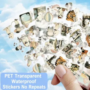 103pcs Vintage Cartoon PET Decorative Stickers Waterproof DIY Journaling Art Craft Supplies