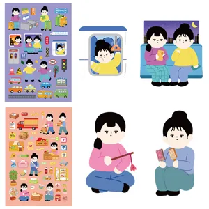 Cute daily life sticker sheet details, healing style cartoon characters, DIY journaling stationery.