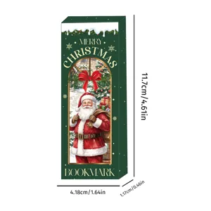 Christmas bookmark gift box packaging design with Santa Claus graphic and clear size dimensions.