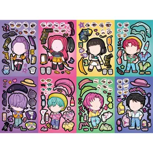 8 sheets DIY anime paper doll sticker sets, cute chibi character dress up puzzle toys for kids and fans.