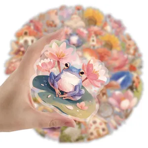 Leuke kikker lotusbloem PET sticker waterdicht telefoonhoesje decoratie schattige cartoon