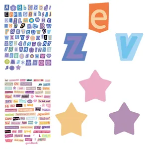 Bonito juego de pegatinas decorativas con letras, números y palabras para diarios.