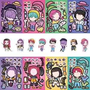 DIY anime chibi dress-up sticker set, multi-sheet waterproof paper craft puzzle toys for kids and fans.