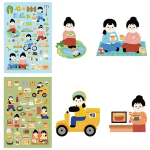 Detailed view of cute healing daily life sticker sheets, perfect for journaling and DIY crafts.