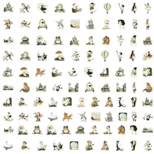 Retro aesthetic PET sticker detail view, featuring diverse cute vintage fairy tale illustrations.