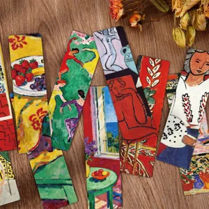 Matisse art bookmarks set, detail view showcasing retro oil painting designs on paper cards.