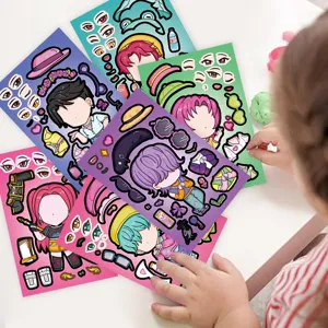 DIY anime character face changing sticker sheets set kids creative dress up craft puzzle toys
