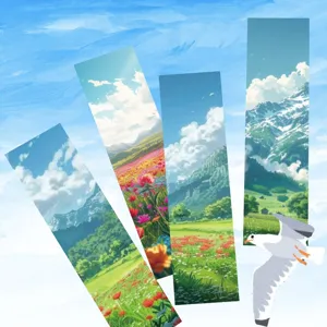 Detailansicht von Ghibli Anime Stil Lesezeichen mit heilenden Naturlandschaften und Möwen.