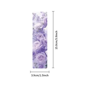 Hermoso marcapáginas de papel con flores moradas, diseño botánico elegante, accesorio de 15x3.9cm.