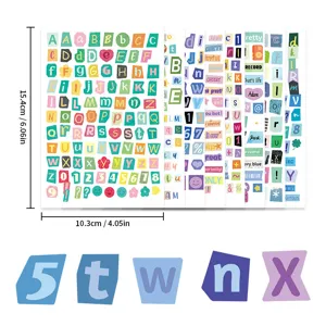Set de pegatinas decorativas de letras y números de collage para diario y manualidades.
