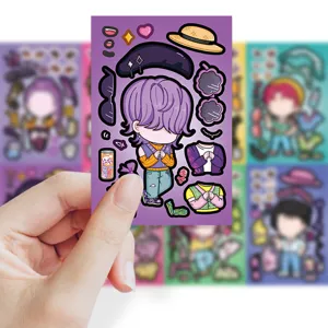 DIY anime character sticker sheet, face changing puzzle dress up toy for kids and teens fans.