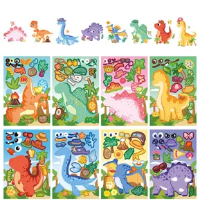 Cute cartoon dinosaur face changing DIY stickers set, kids educational puzzle play stickers.