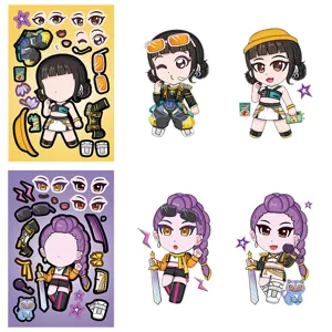 DIY face-changing anime sticker sheets, handmade puzzle cartoon character decals for kids.
