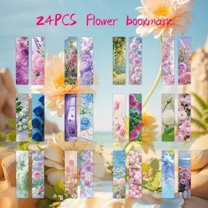Set de 24 marcapaginas florales realistas paisajes relajantes para lectura de libros