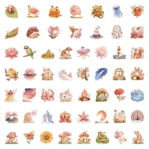54st schattige feeën PET stickers set aquarel cartoon bloemen dieren decoratieve waterdichte stickers.