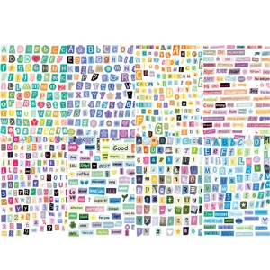 Set de hojas de pegatinas de letras numeros simbolos ingleses coloridos para diario album DIY.