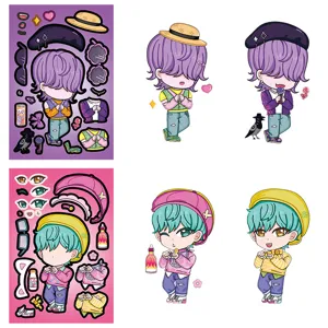 DIY face changing puzzle stickers set with cute anime character dress up accessories and parts.