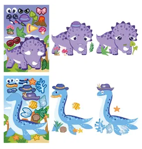 DIY cartoon dinosaur face changing stickers, cute kids educational puzzle sticker toys for gifts.