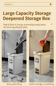 Kitchen foot pedal trash can fruit peel storage box household plastic waste bin with lid