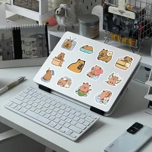 Cute capybara stickers set for laptop, waterproof animal cartoon decals for decoration.