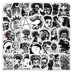 Black And White Gothic Rock Punk Style Graffiti Stickers Dark Thriller Skull Decals For Car Skateboard Luggage