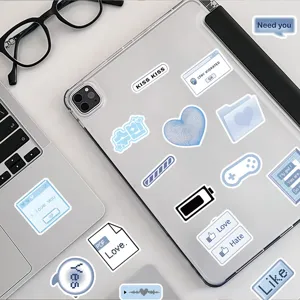 100 pcs aesthetic blue stickers cute retro internet icons laptop tablet waterproof decals