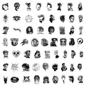 Black and white gothic punk rock graffiti stickers, scary skull decal for car and laptop decor.