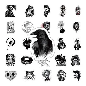 Gothic punk black and white graffiti stickers set, waterproof skull decal for laptop car decor