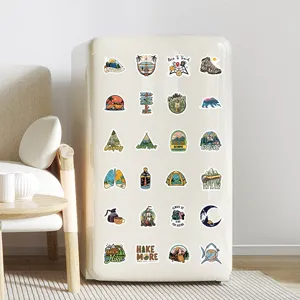 Waterproof outdoor travel stickers detail shot, perfect for decorating notebooks and luggage.