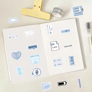 Blue aesthetic vintage English sticker set for journal decoration and diary DIY crafts.