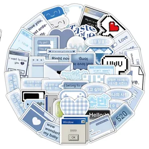 100 pcs blue aesthetic retro internet dialogue box stickers for journal laptop decor