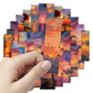 Set de marcapáginas de papel con puesta de sol romántica, papelería de lectura para regalo.