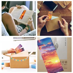 Marcapáginas de papel con paisaje de atardecer romántico para lectura y regalos de estudiantes.