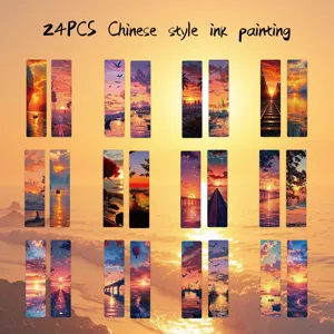 Set de 24 marcapáginas de papel con paisaje de atardecer, regalo creativo para estudiantes.