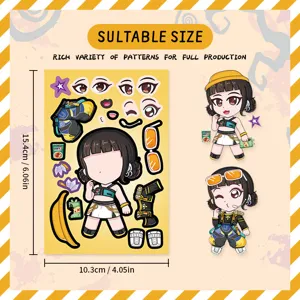 DIY anime face changing sticker set with various expressions and outfits for creative fun.